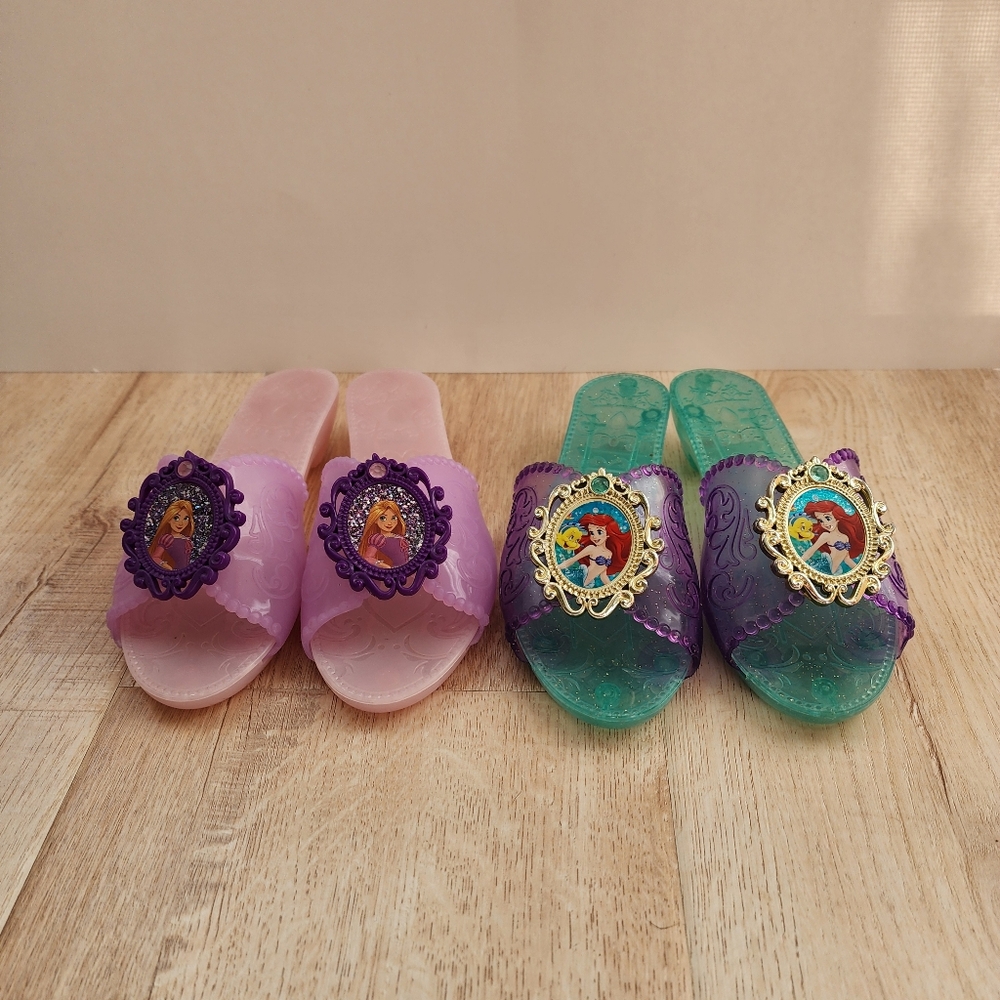 Disney Little Mermaid Rapuzel Girls Princess Dress Up Shoes Two Pairs